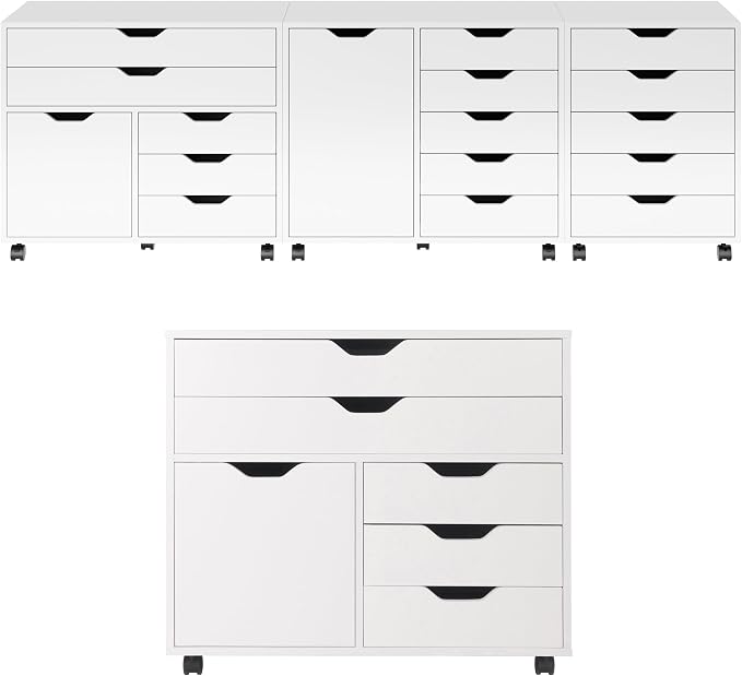 Winsome Halifax Mobile Storage Cabinet with 1 Door & 5 Drawers in White, Stylish & Functional Home Storage Cabinet for Filing, Kitchen Organization, Moveable Furniture for Office, Dorms, Apartments