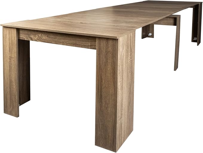 Extendable Console Table, Brown MDF Wood, 118" Dining/Desk, Space-Saving Design, Versatile for Home/Office, Easy Assembly. Perfect for Any Environment.