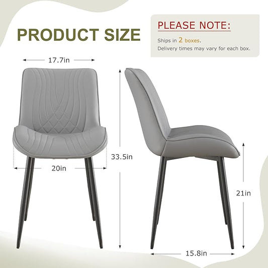 VECELO Dining Chairs Set of 4, Modern Upholstered Faux Leather Cushion Seat and Metal Legs for Kitchen, Living Room, Grey