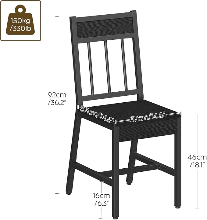 YATINEY Dining Chairs Set of 4, Industrial Kitchen Chairs with Metal Frame, Slanted Back, Wooden Dining Chair Set, for Kitchen, Living Room, Black CY03L4BB