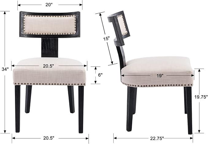 RIVOVA Mid Century Modern Dining Chairs Set of 4 Linen Fabric Upholstered Kitchen Side Chairs with Nailhead Trim, Modern Kitchen Armless Solid Wood Dining Chairs, Beige