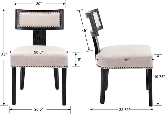 RIVOVA Mid Century Modern Dining Chairs Set of 2 Linen Fabric Upholstered Kitchen Side Chairs with Nailhead Trim, Modern Kitchen Armless Solid Wood Dining Chairs, Beige