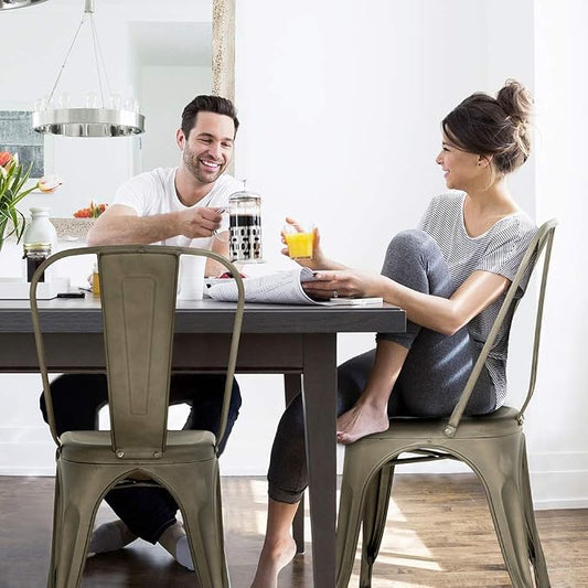 FDW Metal Chair Dining Chair Set of 4 Patio Chair Home Kitchen Chair 18 Inch Seat Height Dinning Room Chair Stackable Metal Bar Chairs Indoor Outdoor Chairs Tolix Bar Side Chair Dining Chair