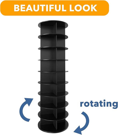 SpaceAid 9 Tier Rotating Shoe Rack Tower, Spinning Shoe Display Lazy Susan, Revolving 360 Shoe Rack Storage Round Carousel, Vertical Handbag Rotate Shoes Closet Organization (9-Tier Black)