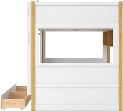 Bellemave Bunk beds Full Over Full with Twin Size Drawers, Low bunk Bed for Kids Adults and Teenagers，White