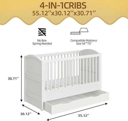 4-in-1 Convertible Crib, Converts to Toddler Bed and Full Bed