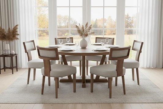 RIVOVA Mid Century Modern Dining Chairs Set of 6 PU Leather Upholstered Kitchen Side Chairs with Nailhead Trim, Modern Kitchen Armless Solid Wood Dining Chairs, Grey