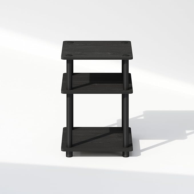 Furinno Turn-N-Tube Night Stand, 3-Tier Nightstand with Open Shelf, Bedside Table, End Table, Side Table, for Bedroom, Closet, Dorm, Black