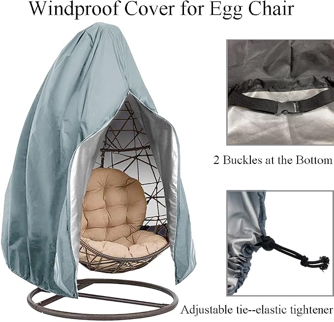 【Upgraded】Patio Egg Chair Covers with Zipper, Wicker Egg Swing Chair Covers, Waterproof Heavy Duty Weather Resisatnt Outdoor Chair Cover, Windproof Hanging Chair Cover, 75" x 45", Grey, 1 Pack