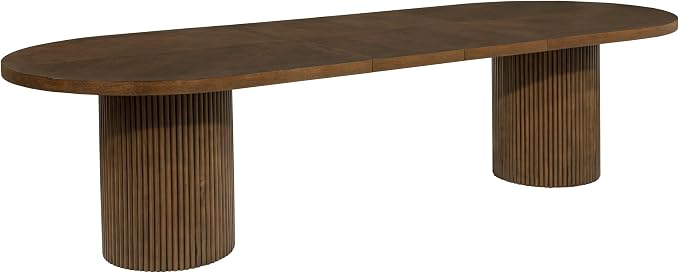 Dobby 90"-123" Extendable Oval Wooden Dining Table, Brown | Mid Century Modern, Double Pedestal Base, For 6 People, Large