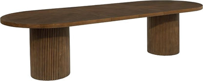 Dobby 90"-123" Extendable Oval Wooden Dining Table, Brown | Mid Century Modern, Double Pedestal Base, For 6 People, Large