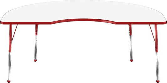 FDP Dry-Erase Kidney Activity School and Office Table (48 x 72 inch), Standard Legs with Ball Glides for Collaborative Spaces, Adjustable Height 19-30 inches - Whiteboard Top, Red Edge and Red Legs