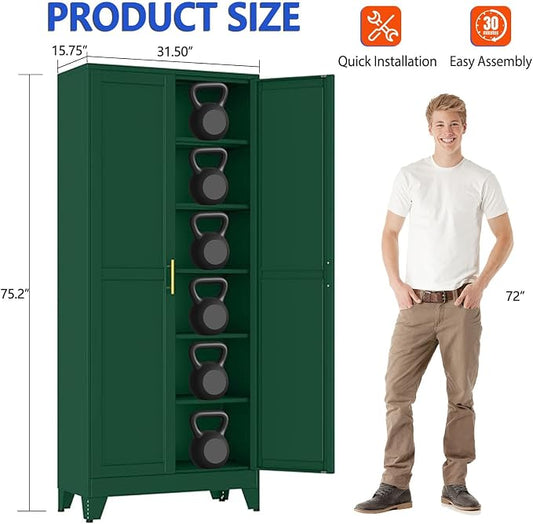 GAIOUS 75'' Tall Metal Garage Storage Cabinet,File Cabinet with Door and Adjustable Shelves, Outdoor Steel Tool Cabinet for Home,Office,Warehouse,Garage,Green