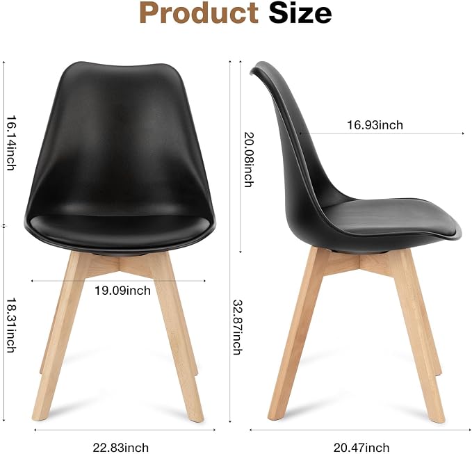 OLIXIS Dining Chairs Set of 4, Mid Century Modern Accent Chairs with Curved Backrest and Wood Legs, PU Leather Upholstered Kitchen Side Chair for Living Room, Bedroom, Outdoor Patio, Black