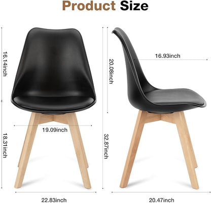 OLIXIS Dining Chairs Set of 8, Mid Century Modern Kitchen Chairs with Curved Backrest and Wood Legs, PU Leather Upholstered Accent Chair for Living Room, Bedroom, Outdoor Patio, Black