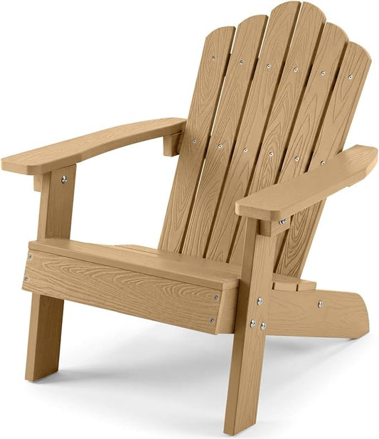 Giantex Kids Adirondack Chair, All-Weather HIPS Children's Outdoor Chair with Tilted High Backrest, Toddler Beach Chair for Garden Patio Backyard, Kids Lawn Chairs for Age 3-7 (1,Teak)