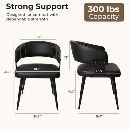Dining Chairs Set of 2, Modern Upholstered Faux Leather Kitchen Chairs with Curved Back, Easy to Assemble & Clean for Dining Room, Restaurant, Cafe, Black
