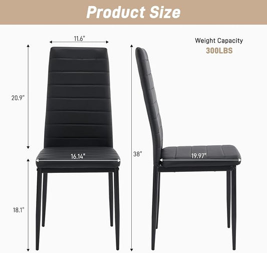 Karl home Dining Chairs Set of 4, PU Leather & High Back, Black | Black kitchen chairs with padded seats & foot cap protection for dining kitchen living room,300lbs capacity,space-saving