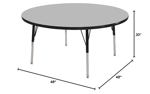 Norwood Commercial Furniture Adjustable Height Classroom Activity Table for Kids & Adults, Round Activity Table for School and Home, 48" D x 48" W x 30" H, Gray/Black