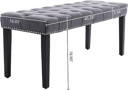 KCC Button-Tufted Ottoman Bench, Upholstered Bedroom Benches Velvet Footrest Stool Accent Bench for Entryway Dining Room Living Room Bedroom End of Bed, Dark Gray