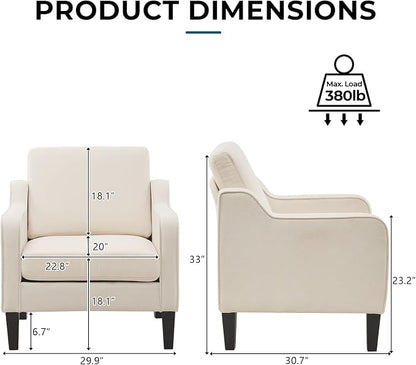 VINGLI Mid Century Modern Accent Chair, Beige Fabric Accent Chairs for Living Room Upholstered Armchair Sofa with Scooped Arms for Bedroom, Apartment, Studio, Office, Waiting Room