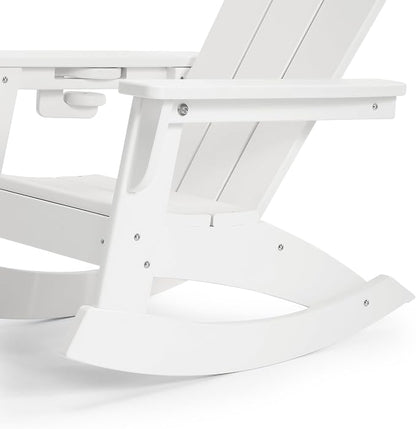 Costaelm Paradise Kids Outdoor Preschool HDPE Plastic Classic Adirondack Rocking Chair (Set of 2), White