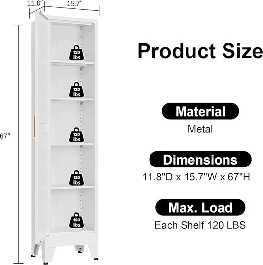 Narrow Bthroom Storage Cabinet Tall Metal Storage Cbinets with 4 Adjustable Shelves Freestanding 5 Tier Slim Pantry Cabinet for Kitchen Office Small Space