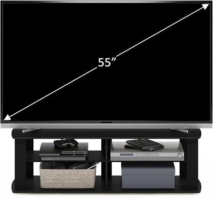 Furinno Nelly TV Stand, 3-Tier Entertainment Center with Open Shelves Storage, TV Console for TV up to 55 Inch, Soft Edges, for Living Room, Bedroom, Black