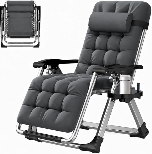 ABORON Zero Gravity Chair, Adjustable Outdoor Recliner with Removable Cushion, Headrest & Side Tray, Folding Lounge Chair for Patio, Lawn, Poolside & Camping