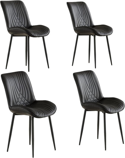 VECELO Dining Chairs Set of 4, Modern Upholstered Faux Leather Cushion Seat and Metal Legs for Kitchen, Living Room, Black