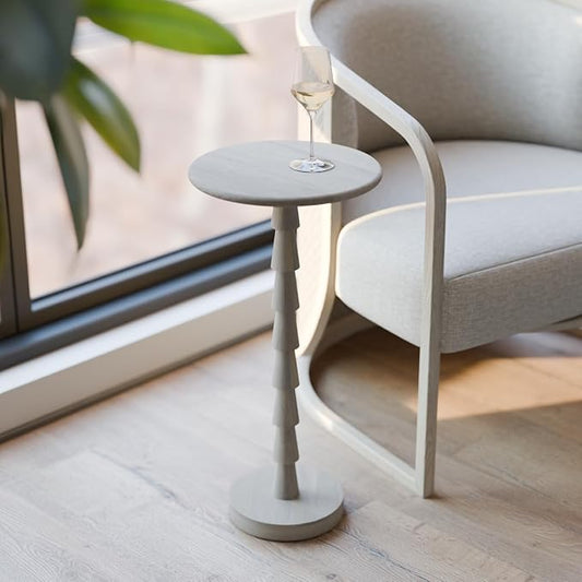 Relso Sakala Solid Mango Wood Drink Table - 24" High, Stylish Pedestal Design, Versatile End Table for Living Room, Bedroom, Nightstand, Compact Plant Holder, Modern Minimalist, Indoor Outdoor Use