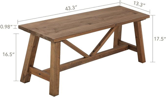 Wnutrees 43" Farmhouse Solid Wood Bench, Narrow Long Seat for Entryway Living Room Dining Area, Natural