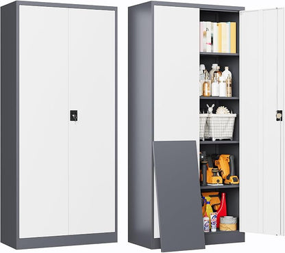 Metal Tool Storage Cabinet,Lockable File Cabinet with 2 Doors and 5 Adjustbale Shelves,Tall Cabinets for Garage Storage Systems for Home Office,Garage,Workshop