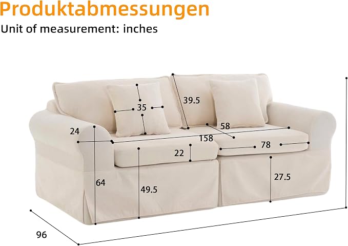 Mistpeople Modern Loveseat Sofa Couch, Upholstered Comfy Sofa with Pillows & Armrests, Deep Seating Couch with Removable Cover for Living Room Bedroom Apartment Office Small Spaces, Beige 3 Seats