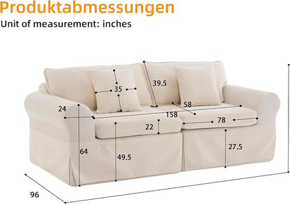 Mistpeople Modern Loveseat Sofa Couch, Upholstered Comfy Sofa with Pillows & Armrests, Deep Seating Couch with Removable Cover for Living Room Bedroom Apartment Office Small Spaces, Beige 3 Seats
