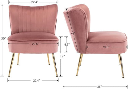DUOMAY Modern Accent Chair Set of 2 Velvet Slipper Chair with Gold Legs Wingback Side Chair for Living Room Bedroom Entryway Small Corner Chair for Space Saving, Blush Pink