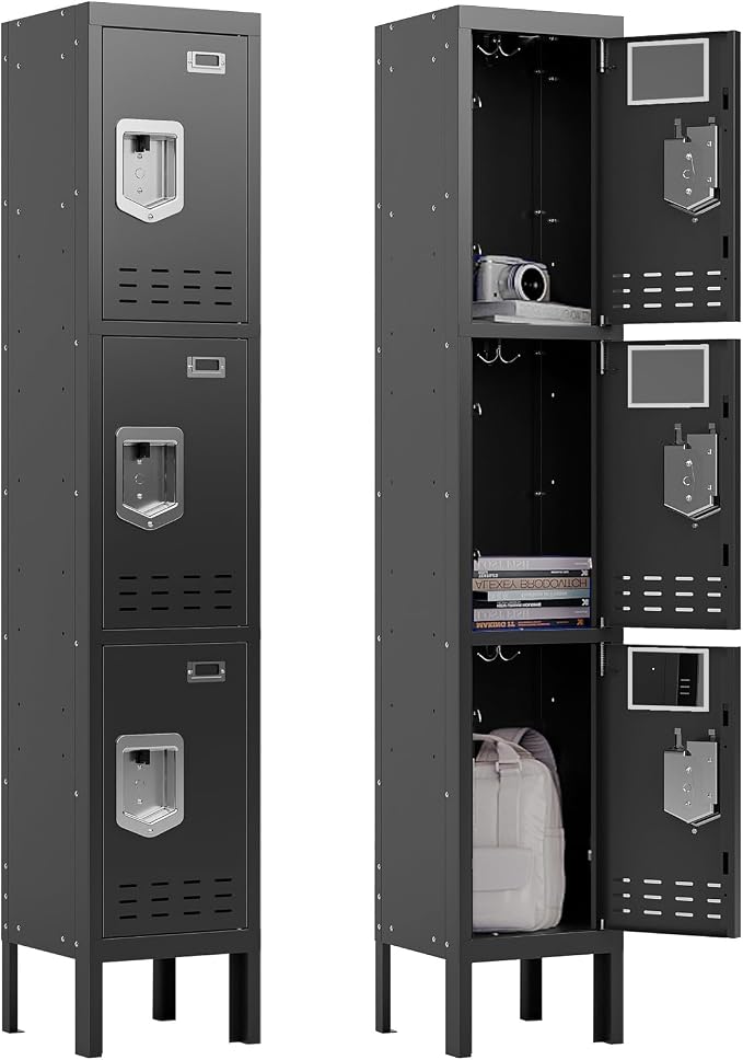 BUTISOW Metal Lockers - 66" Height Steel Lockers for Employees with 3 Door Storage Locker with Card Slot for Employees Gym School Home Office Garage - Assembly Required