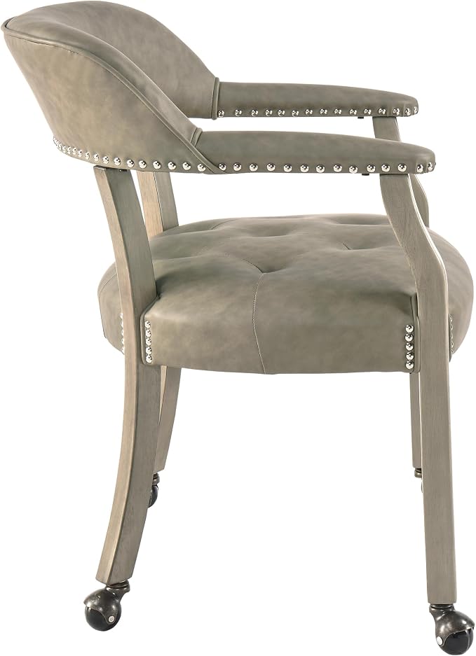 LEEMTORIG Set of 6 Dining Chairs with Casters and Arms, Large Rolling Dining Chairs with Wheels, Accent Poker Table Chairs, Solid Wood Office Desk Chairs, 26"D x 25.2"W x 31.5"H, Soft Grey SY-1318-UA