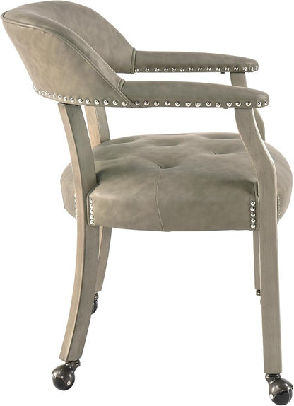 LEEMTORIG Set of 6 Dining Chairs with Casters and Arms, Large Rolling Dining Chairs with Wheels, Accent Poker Table Chairs, Solid Wood Office Desk Chairs, 26"D x 25.2"W x 31.5"H, Soft Grey SY-1318-UA