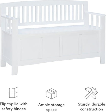 Cynthia White Storage Bench with Flip-Top Lid and Hidden Storage Space by Linon