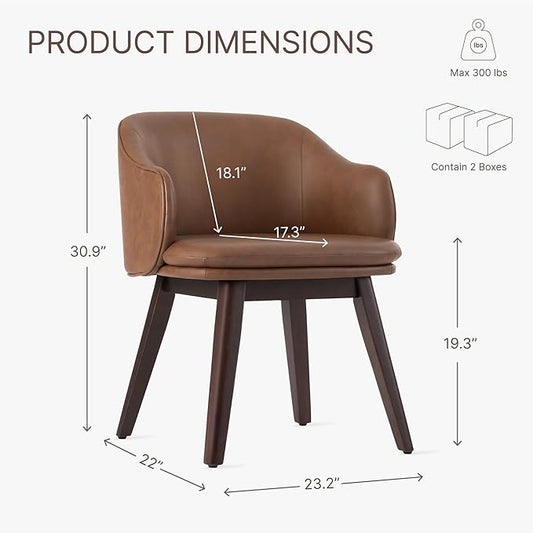 KISLOT Wooden Dining Chairs Set of 4, Faux Leather Barrel Upholstered Modern Dining Room Chairs with Soild Wood Leg & Double-Layer Thick Cushion for Restaurant, Kitchen, Brown