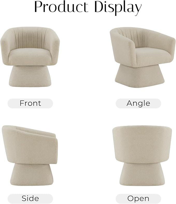 Zerel's Home Swivel Accent Chair with Ottoman, Upholstered Barrel Accent Chair, Modern Accent Chair with Pleated Backrest and Arms, Boucle Armchair for Living Room Bedroom, Sand