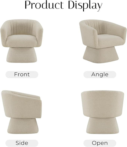 Zerel's Home Swivel Accent Chair with Ottoman, Upholstered Barrel Accent Chair, Modern Accent Chair with Pleated Backrest and Arms, Boucle Armchair for Living Room Bedroom, Sand
