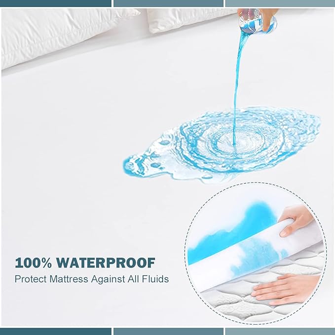Cal King Waterproof Mattress Protector Deep Pocket Mattress Cover, Soft Breathable Mattress Pad, Fitted Noiseless Waterproof Bed Cover Stretch to 25"