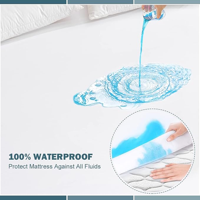 King Waterproof Mattress Protector Deep Pocket Mattress Cover, Soft Breathable Mattress Pad, Fitted Noiseless Waterproof Bed Cover Stretch to 25"