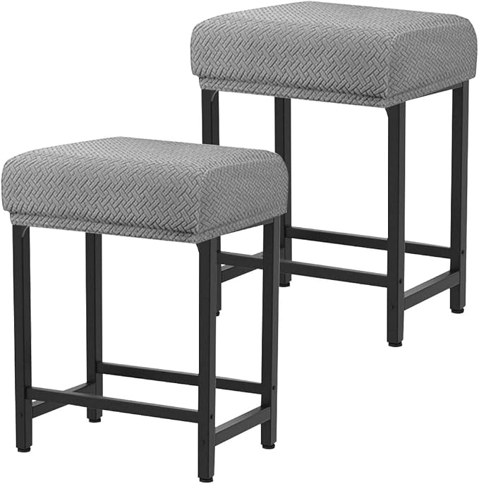 Levoberg Bar Stool Cover Rectangle Stretch Counter Height Barstool Slipcovers Rectangular Vanity Stool Cover Kitchen Counter Saddle Seat Cover for Wooden Metal Bench Set of 2 Light Gray