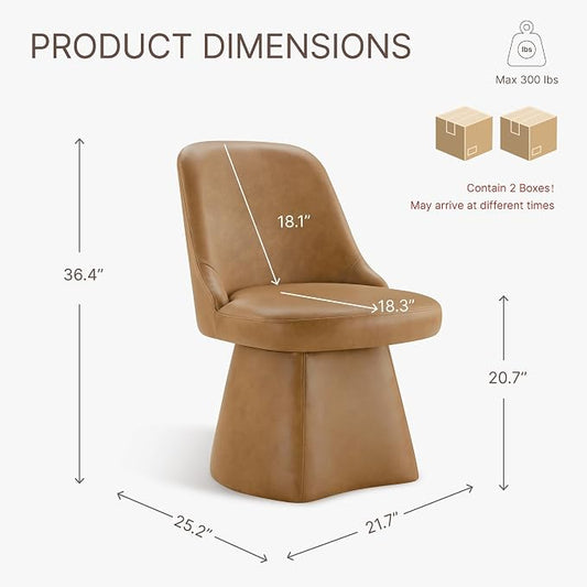 KISLOT Swivel Dining Chairs Set of 2, Upholstered Mid Century Modern Deskchair with High Back, Faux Leather Kitchen Chairs for Dining Room, Bedroom, Dressing Room, Brown