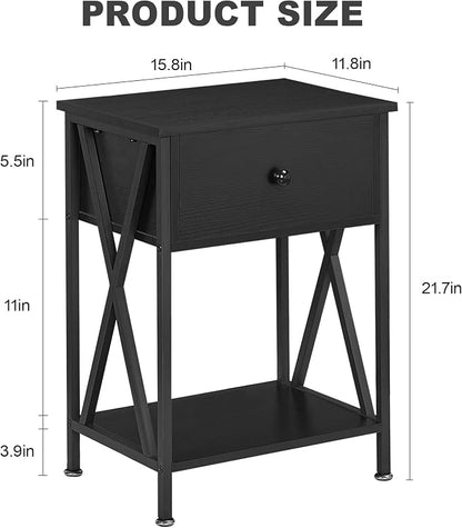 VECELO Nightstands, Modern End Side Tables,Night Stand with Drawer &Storage Shelf for Bedroom Living Room Office Lounge, 2, Black