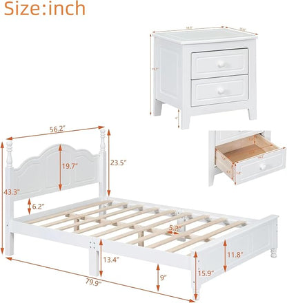 Harper & Bright Designs Bedroom Set Furniture, 3-Pieces Bedroom Sets, Full Size Wood Platform Bed and 2 Nightstands, White