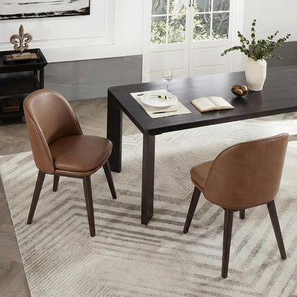 KISLOT Wooden Dining Chairs Set of 2, Faux Leather Upholstered Modern Dining Room Chairs with Double-Layer Thick Seat Cushion & Ergonomic Backrest for Restaurant, Kitchen and Café, Brown
